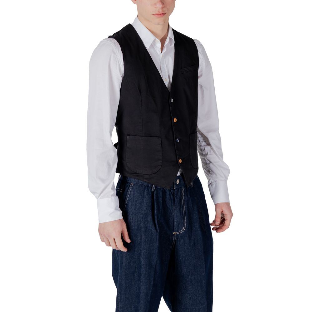 Gianni Lupo Black Cotton Waistcoat | Regal Royce