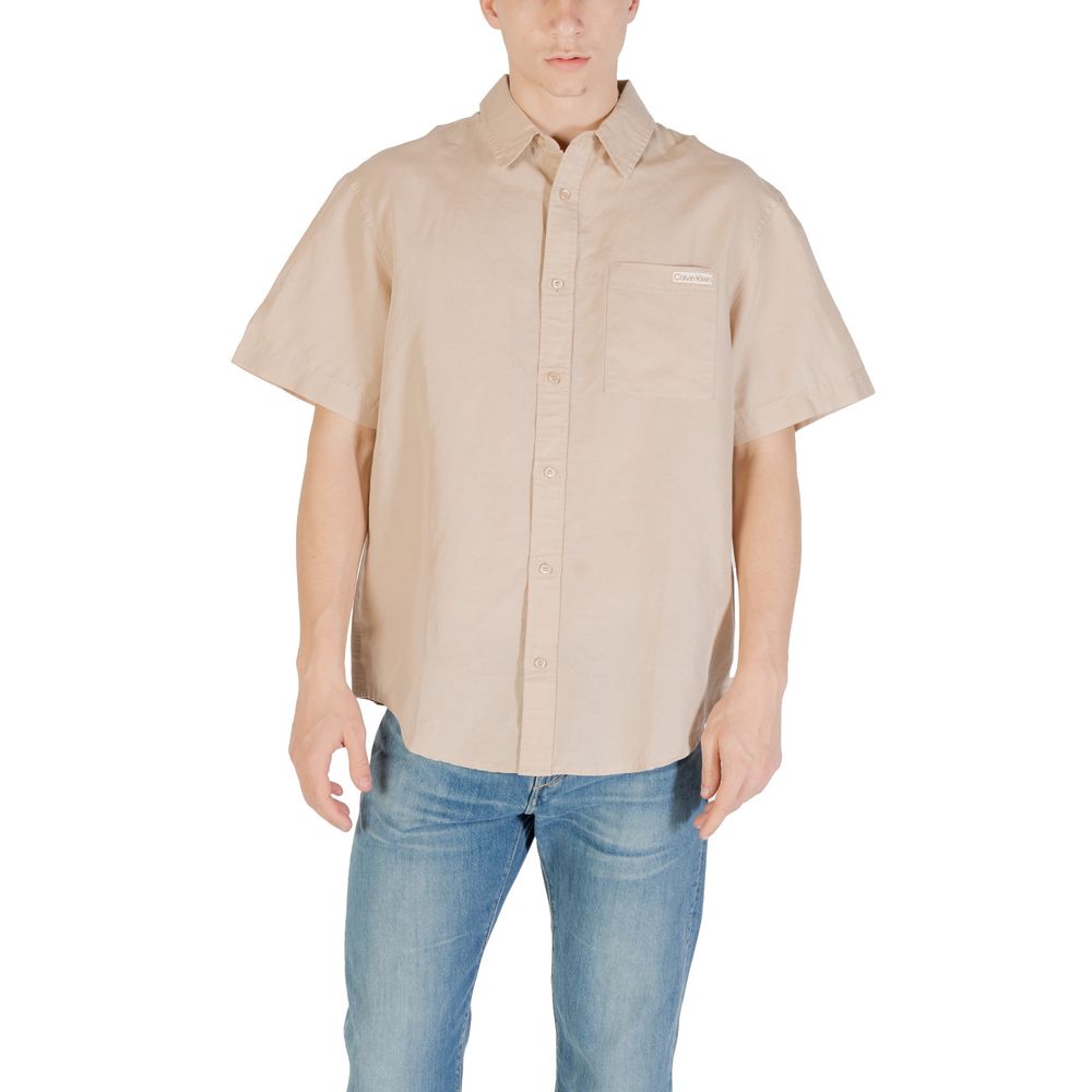 Calvin Klein Jeans Beige Linen Shortsleeve Shirt | Regal Royce