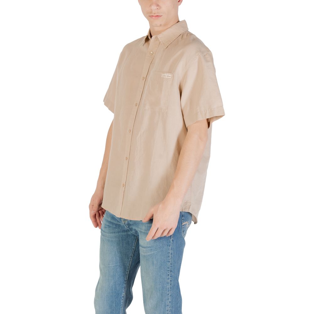 Calvin Klein Jeans Beige Linen Shortsleeve Shirt | Regal Royce