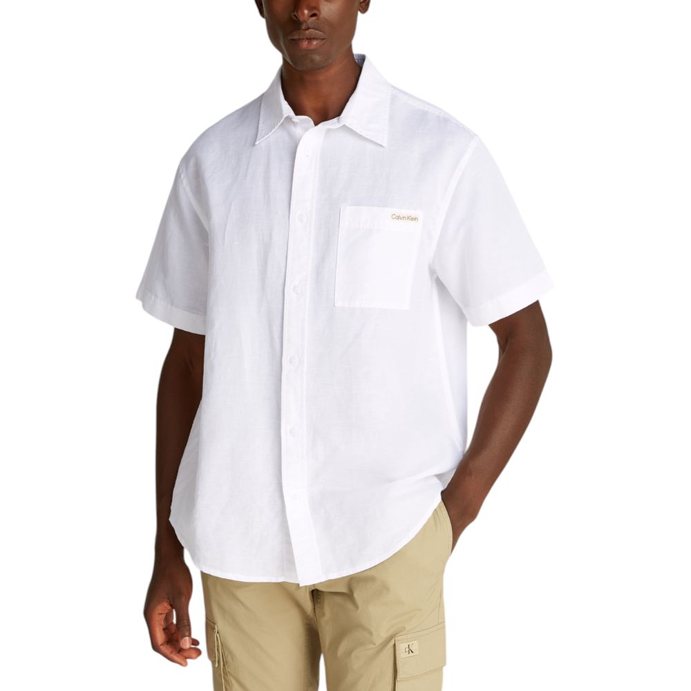 Calvin Klein Jeans White Linen Shortsleeve Shirt | Regal Royce