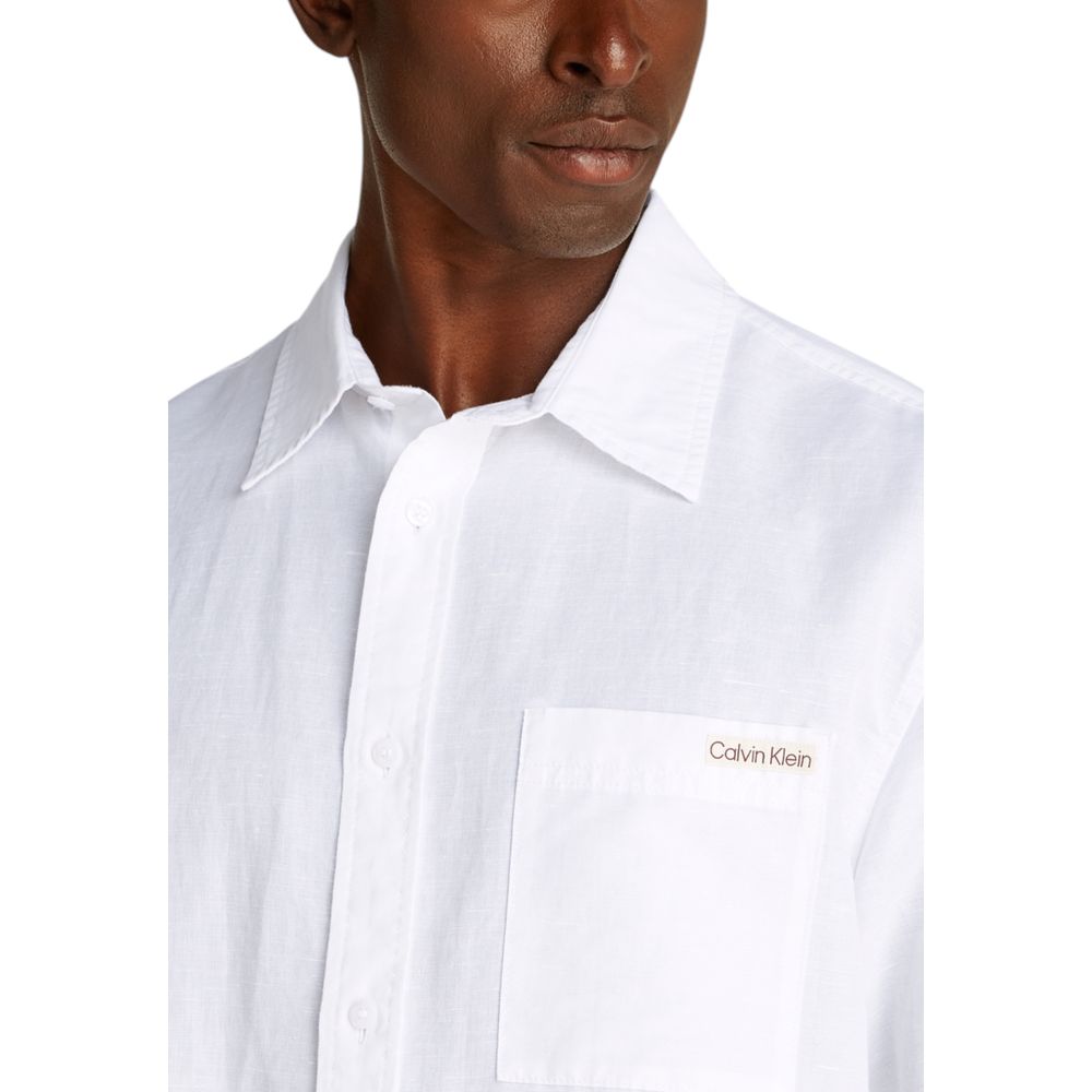 Calvin Klein Jeans White Linen Shortsleeve Shirt | Regal Royce