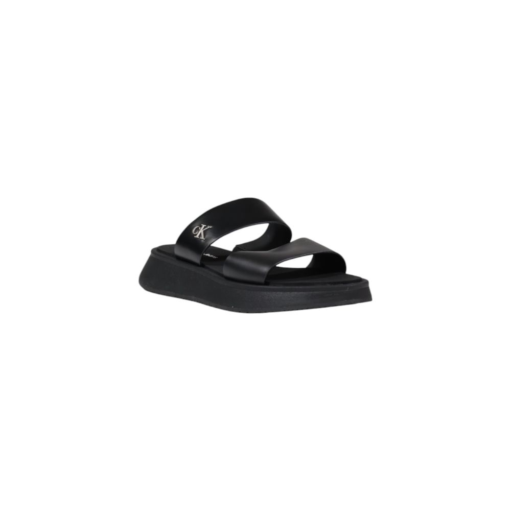 Calvin Klein Jeans Black Leather Flat Sandals | Regal Royce