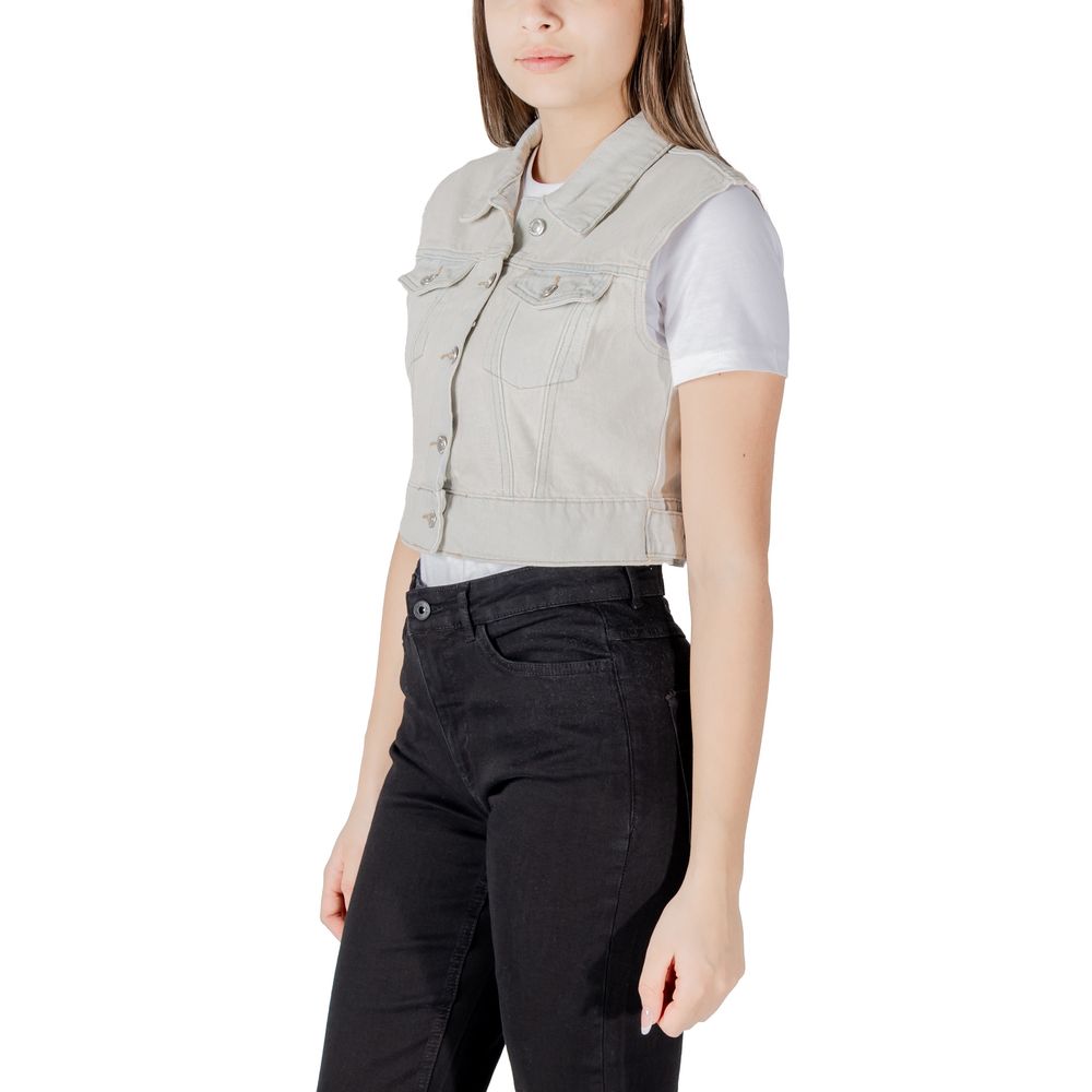 Only Light Blue Cotton Sleveless Jacket | Regal Royce