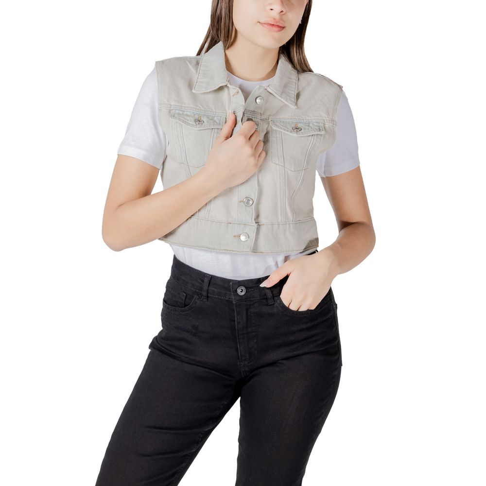 Only Light Blue Cotton Sleveless Jacket | Regal Royce