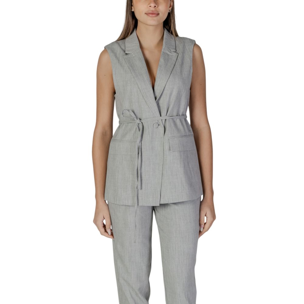 Vila Clothes Gray Recycled Polyester Waistcoat | Regal Royce