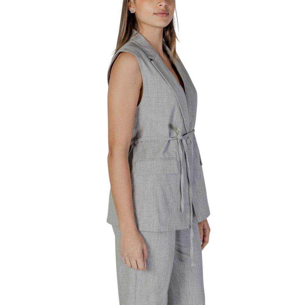 Vila Clothes Gray Recycled Polyester Waistcoat | Regal Royce