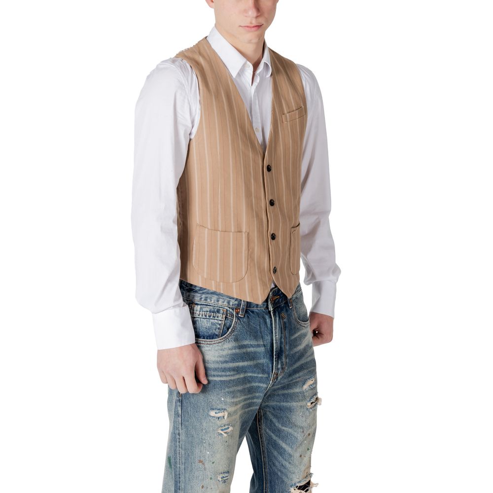 Gianni Lupo Beige Polyester Waistcoat