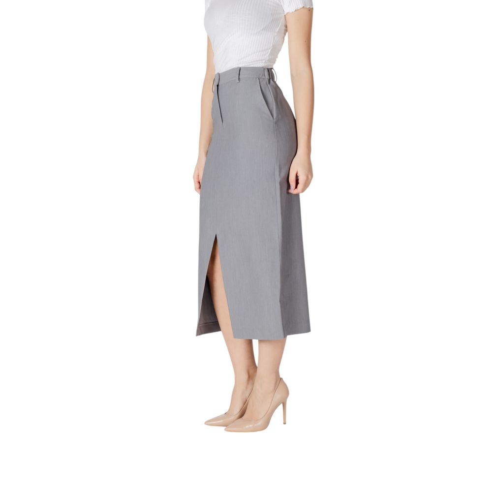 ICHI Gray Polyester Long Skirt | Regal Royce