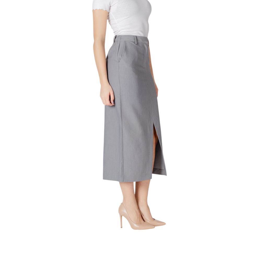 ICHI Gray Polyester Long Skirt | Regal Royce