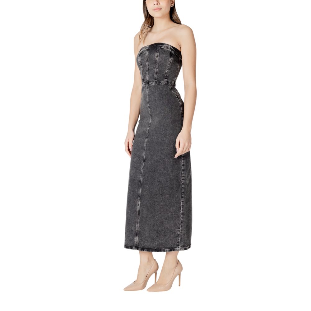 ICHI Black Cotton Midi Dress | Regal Royce