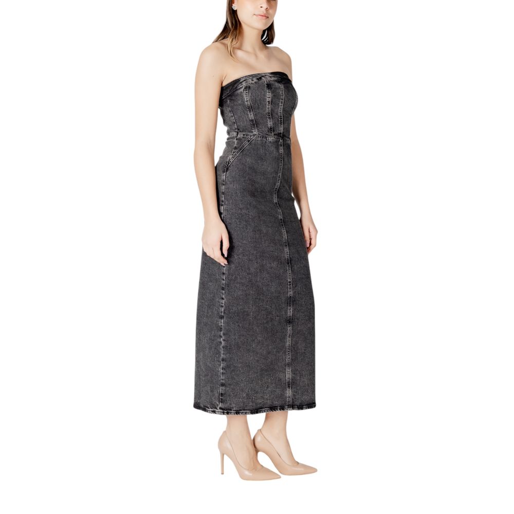 ICHI Black Cotton Midi Dress | Regal Royce