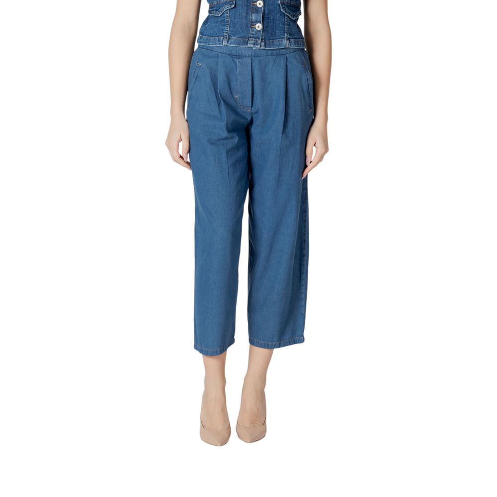 ICHI Blue Cotton Cropped Jeans | Regal Royce