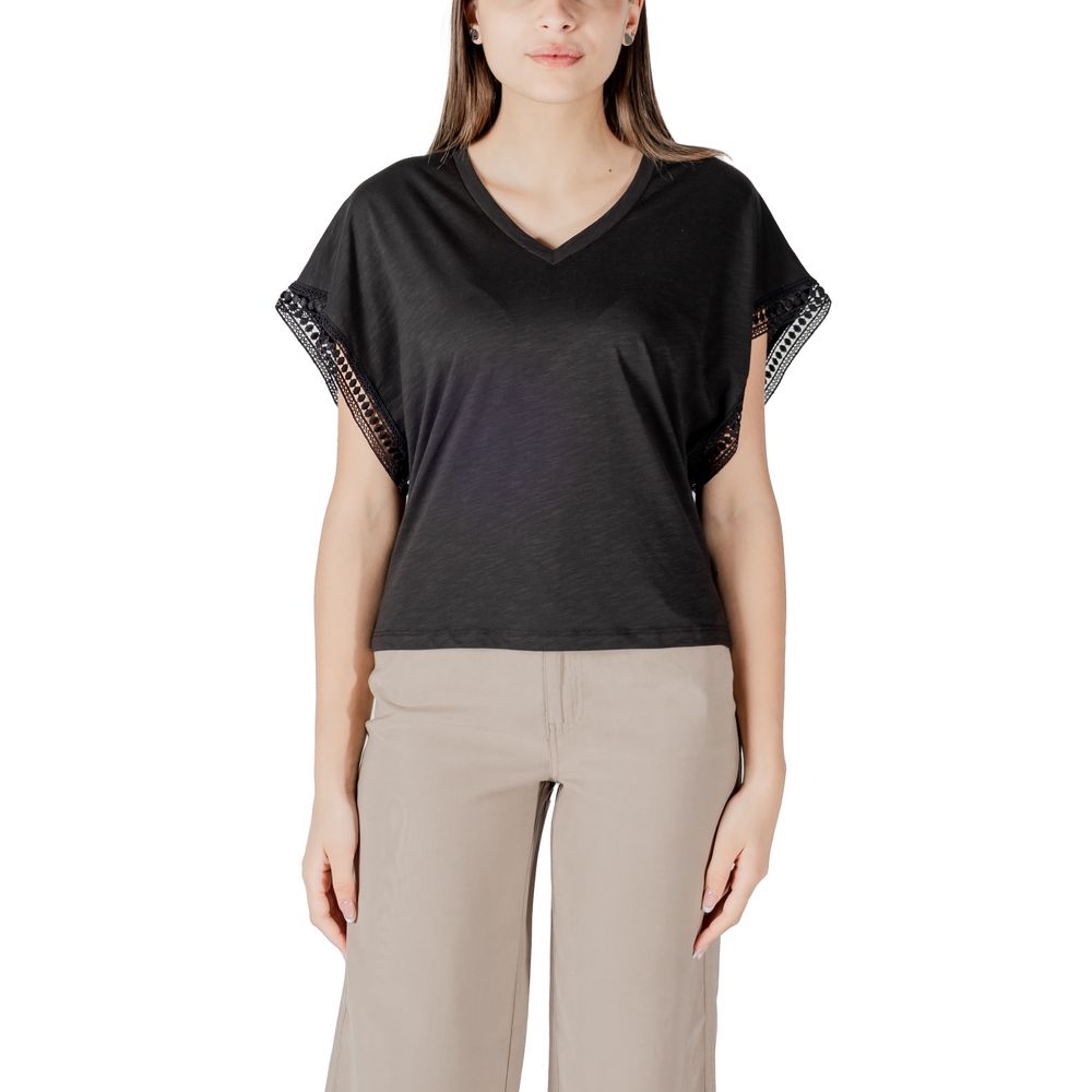 ICHI Black Cotton T-Shirt | Regal Royce