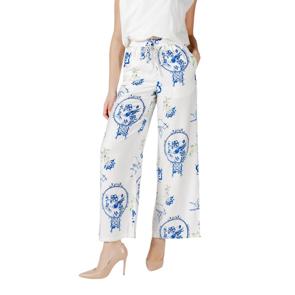 ICHI White Viscose Pant | Regal Royce