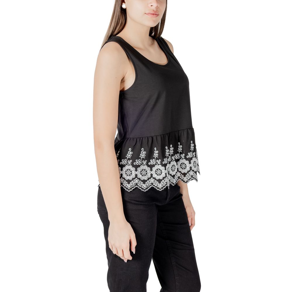 ICHI Black Cotton Tank Tops | Regal Royce