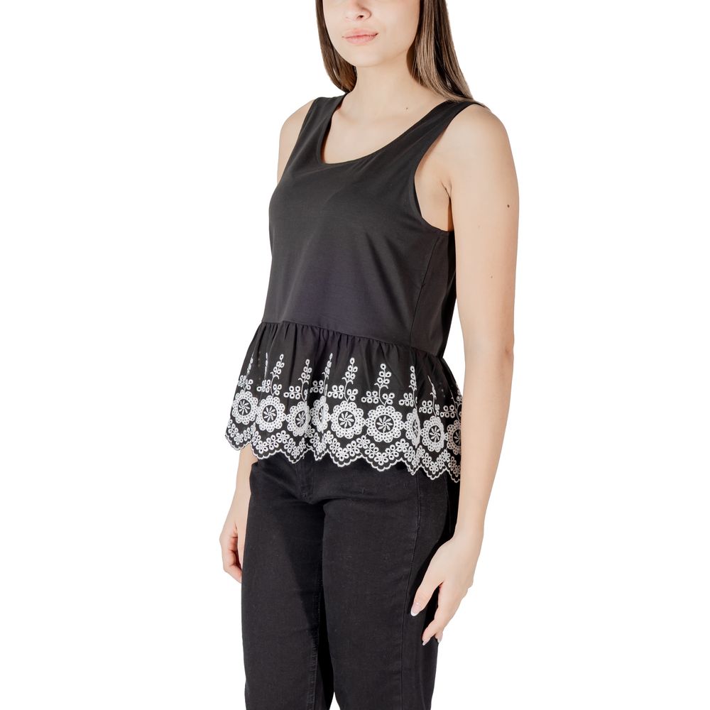 ICHI Black Cotton Tank Tops | Regal Royce