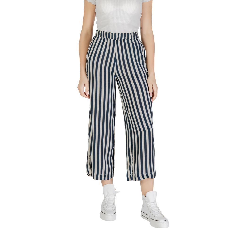 ICHI Blue Viscose Cropped Pants | Regal Royce