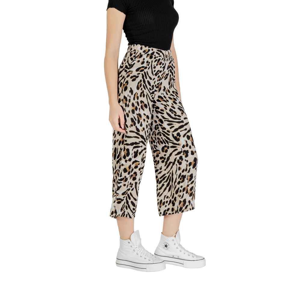 ICHI Beige Viscose Cropped Pants | Regal Royce