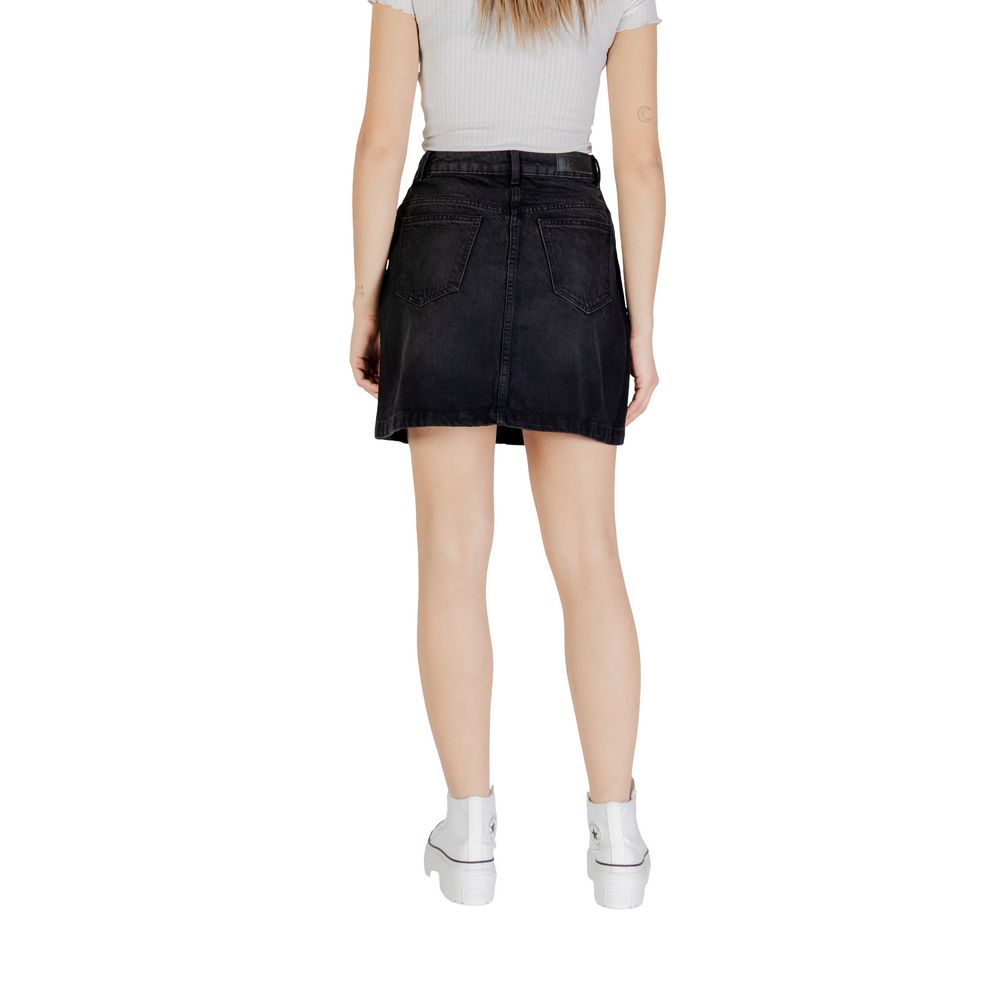 ICHI Black Cotton Mini Skirt | Regal Royce