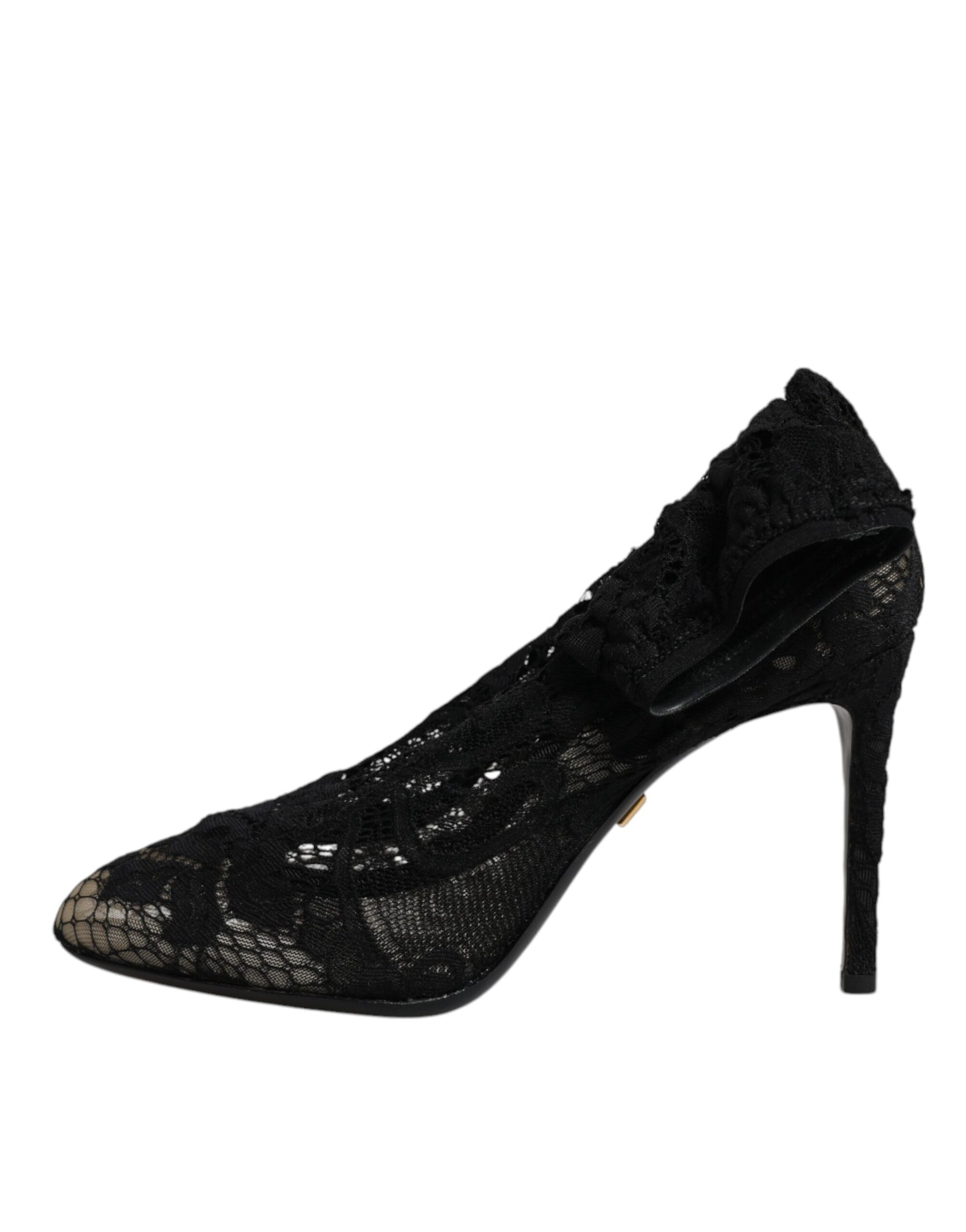 Dolce & Gabbana Black Lace Stretch Heels Mid Calf Boots Shoes | Regal Royce