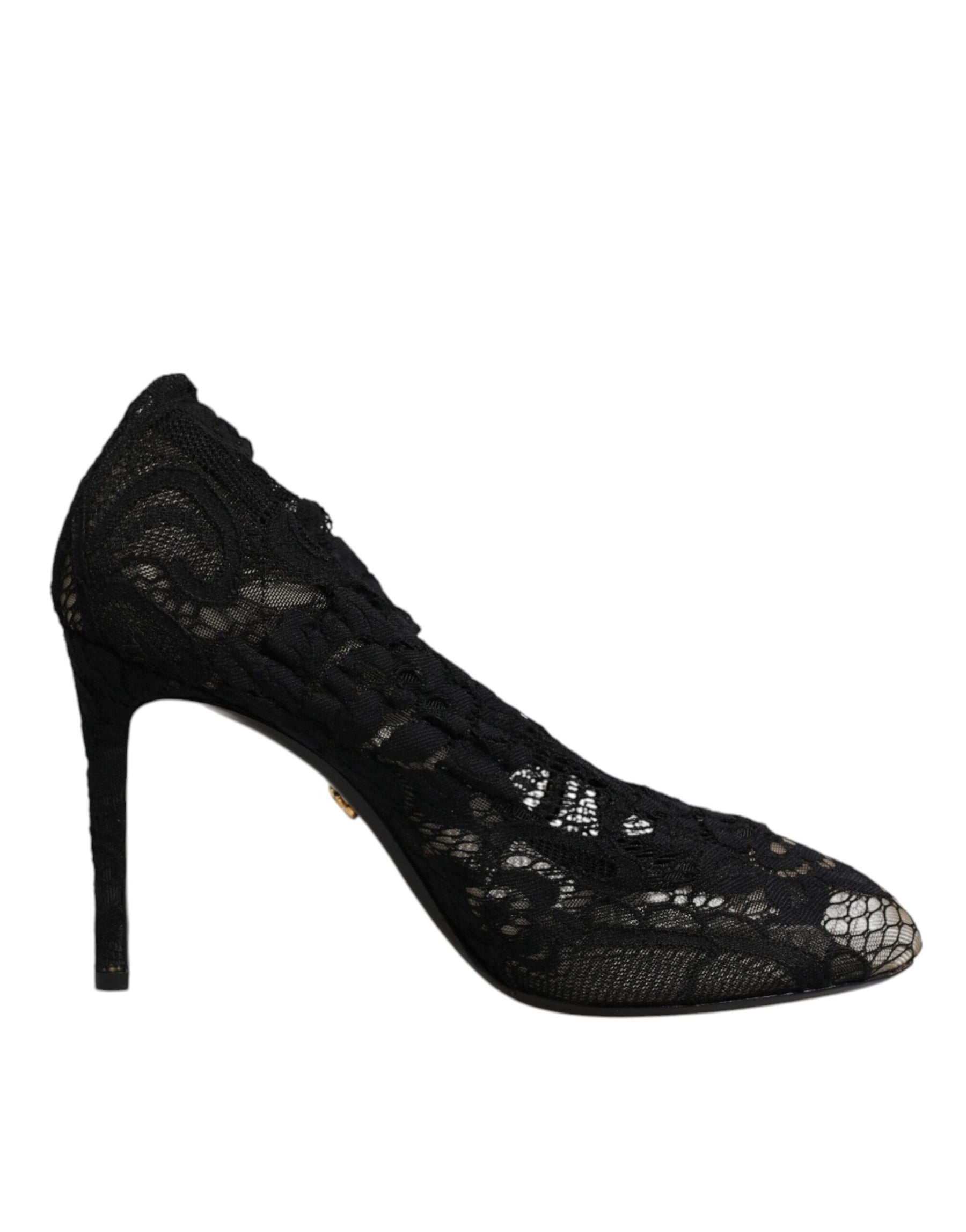 Dolce & Gabbana Black Lace Stretch Heels Mid Calf Boots Shoes | Regal Royce