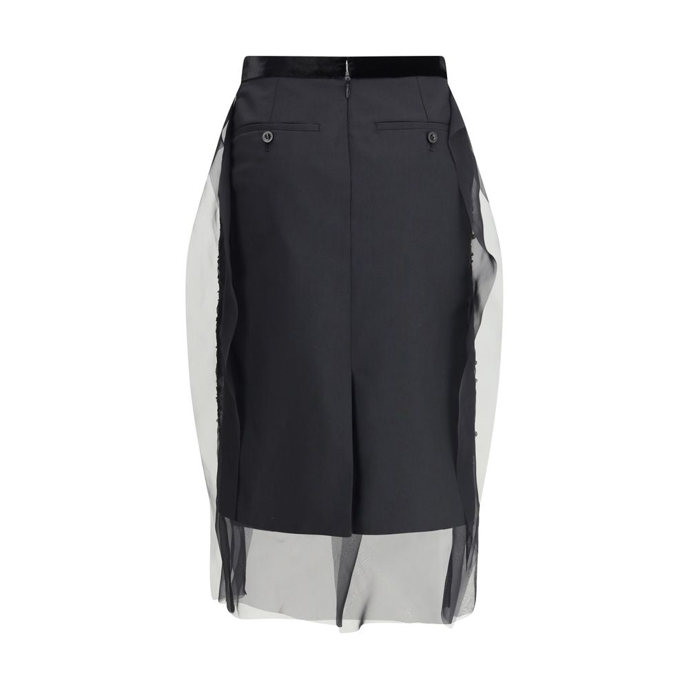 Sacai Black Polyester Midi Skirt | Regal Royce