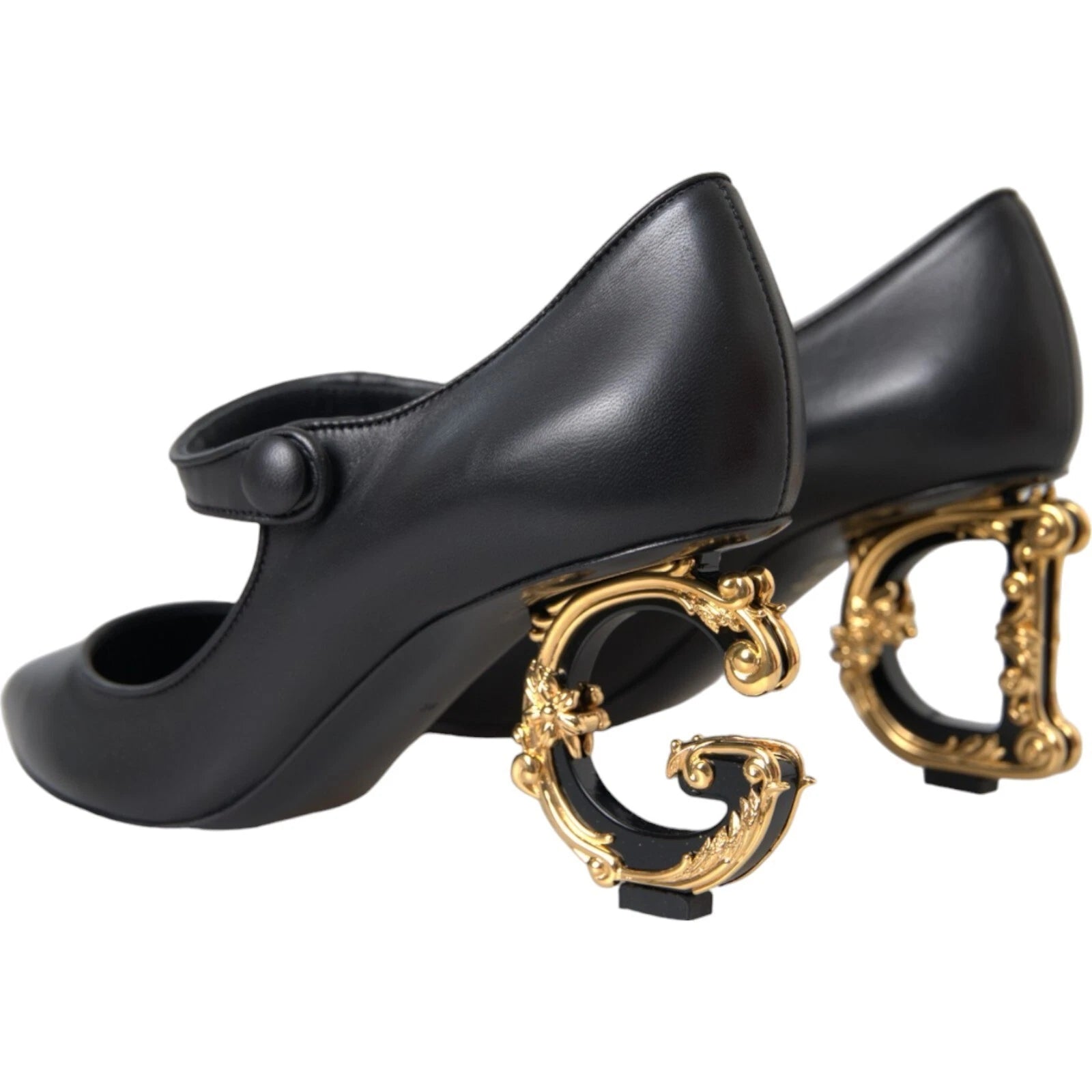 Dolce & Gabbana Black Leather Logo Heels Mary Janes Pumps Shoes | Regal Royce