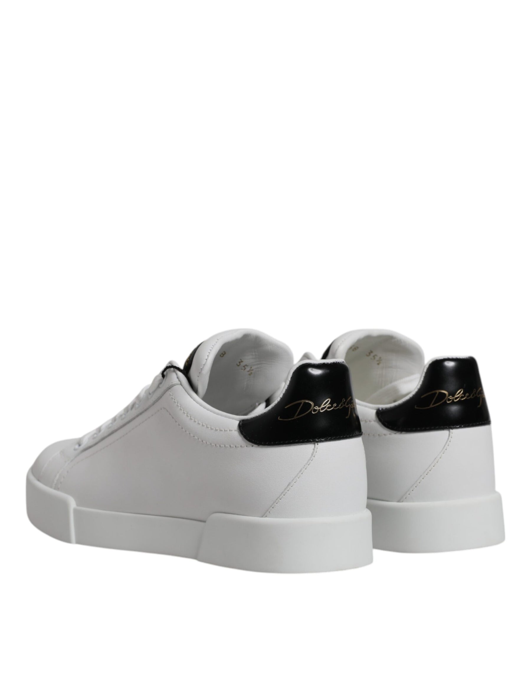 Dolce & Gabbana White Black Leather Low Top Sneakers Shoes | Regal Royce