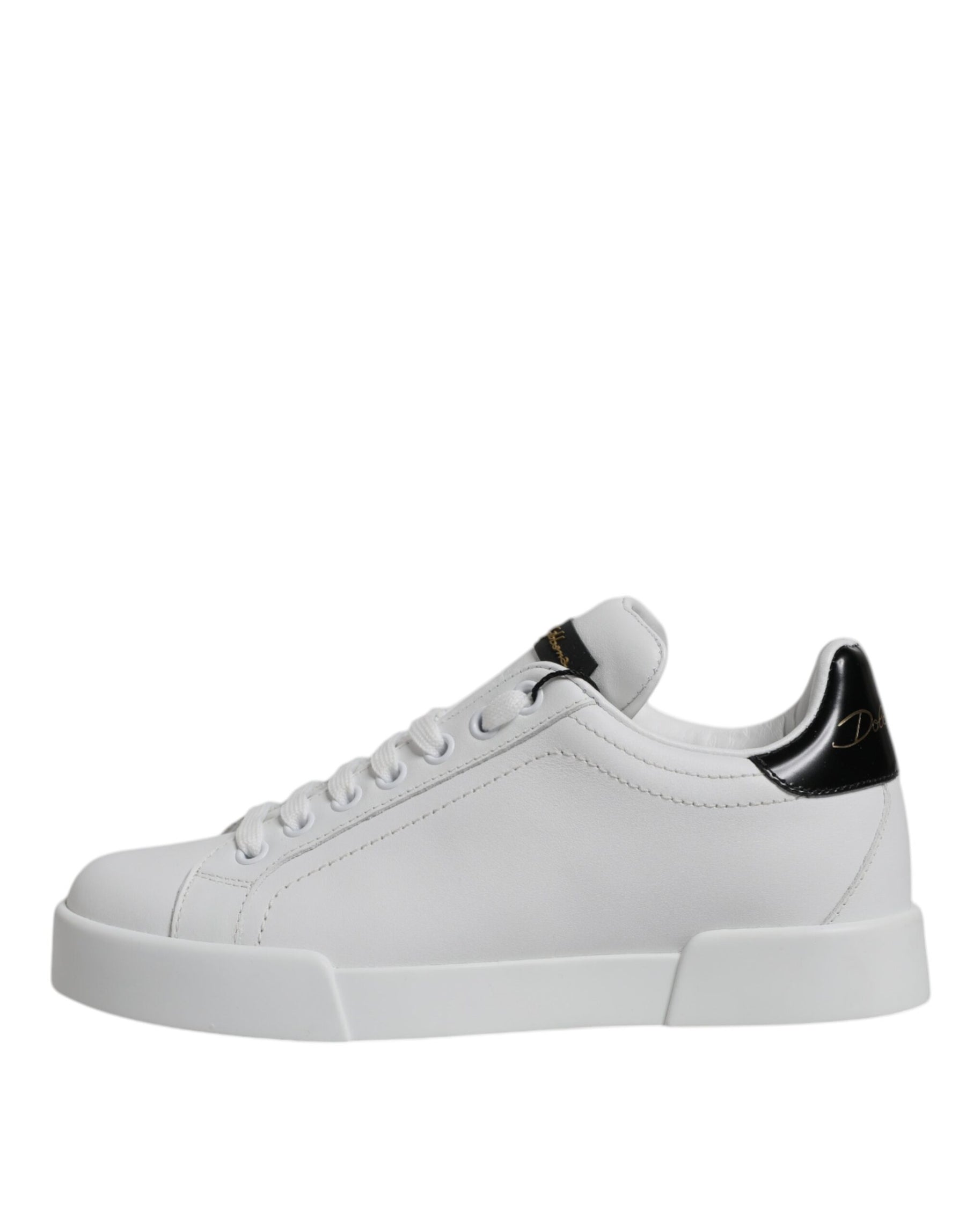 Dolce & Gabbana White Black Leather Low Top Sneakers Shoes | Regal Royce