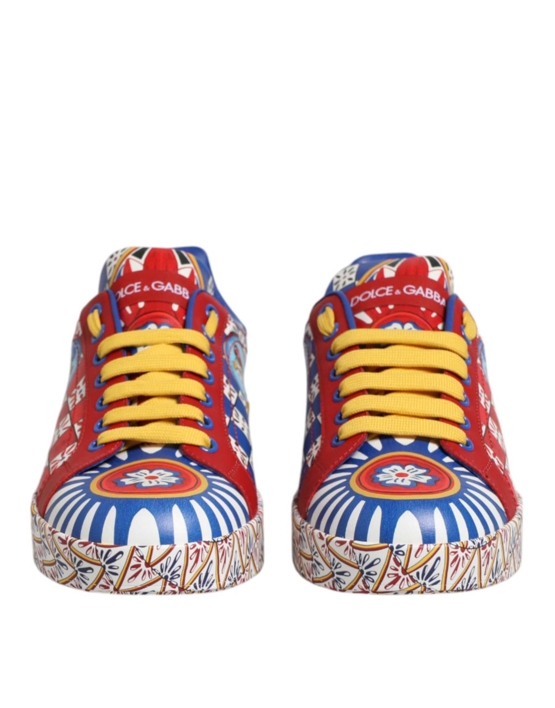 Dolce & Gabbana Portofino Carretto Printed Leather Sneakers Shoes | Regal Royce