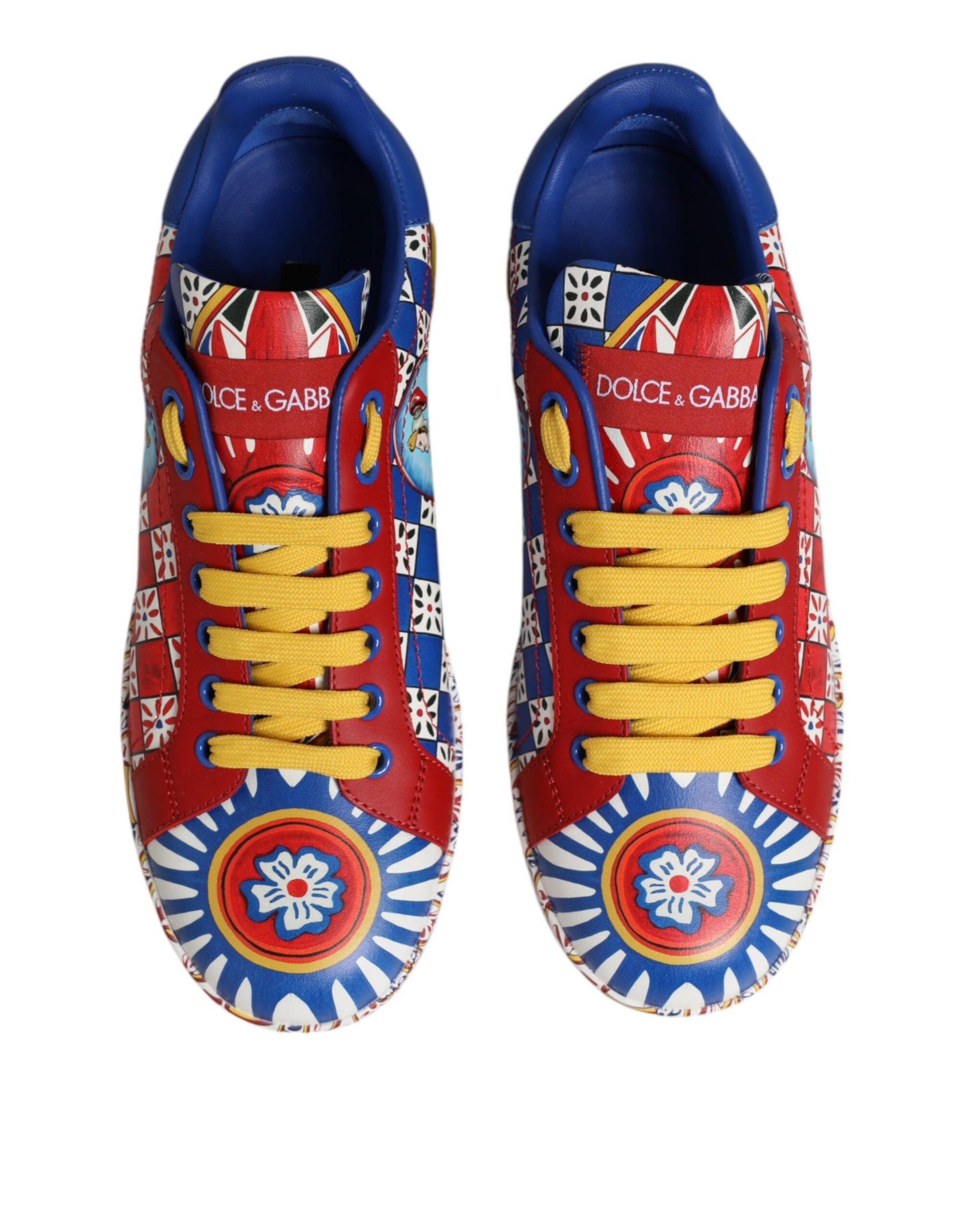 Dolce & Gabbana Portofino Carretto Printed Leather Sneakers Shoes | Regal Royce