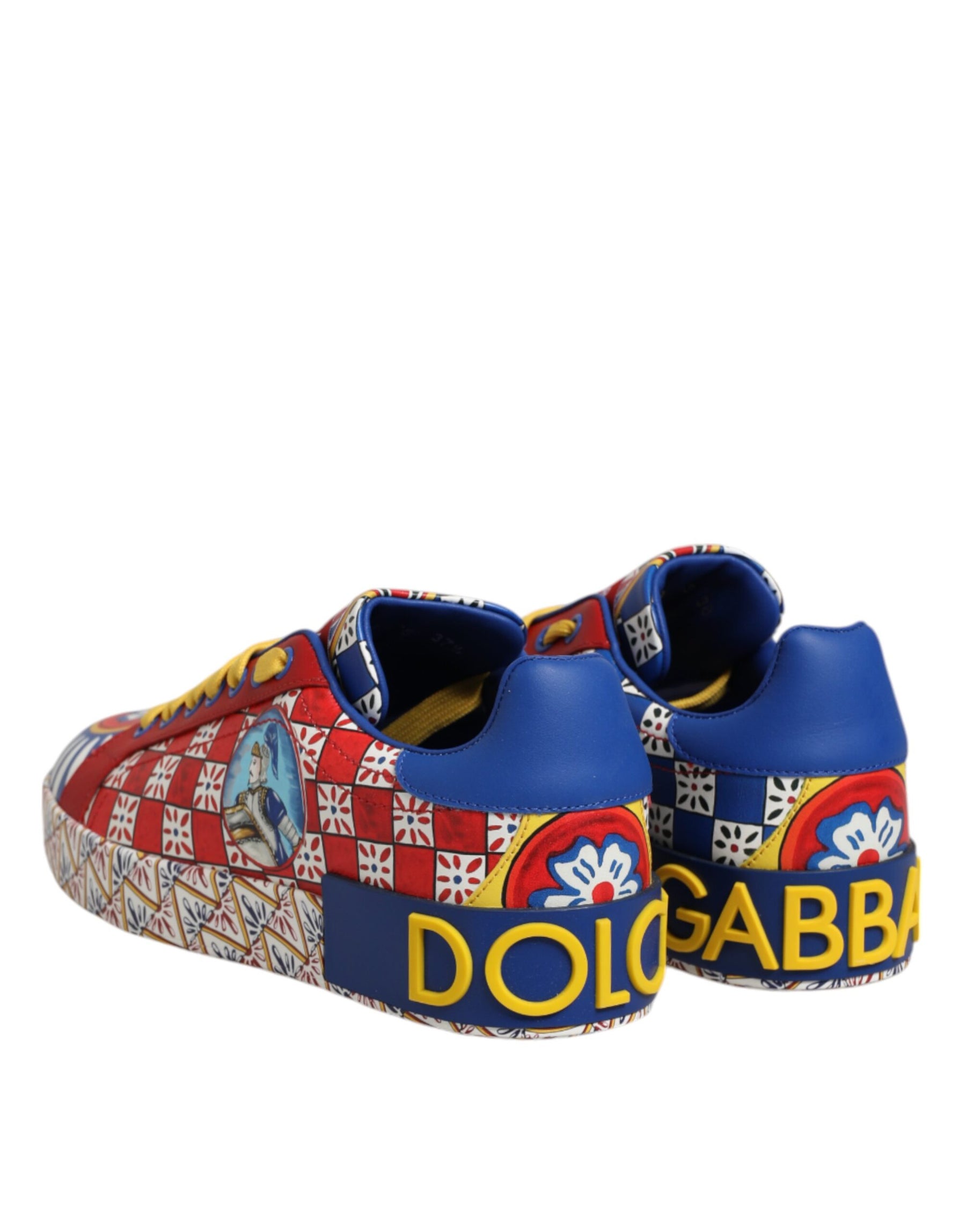 Dolce & Gabbana Portofino Carretto Printed Leather Sneakers Shoes | Regal Royce