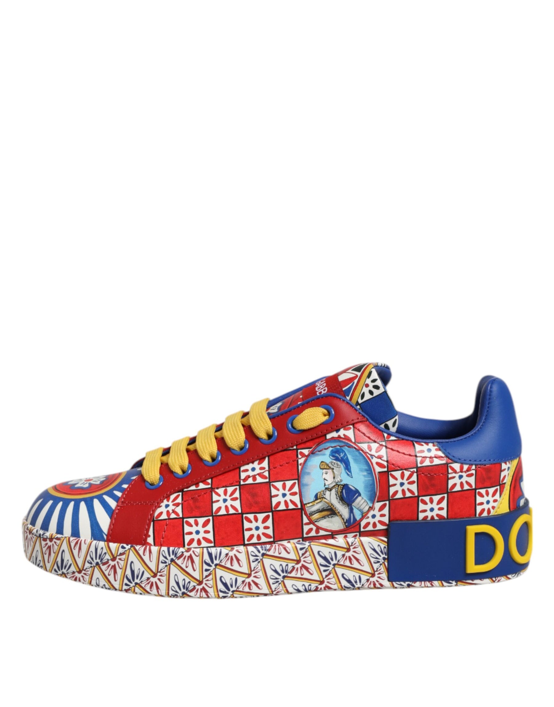 Dolce & Gabbana Portofino Carretto Printed Leather Sneakers Shoes | Regal Royce