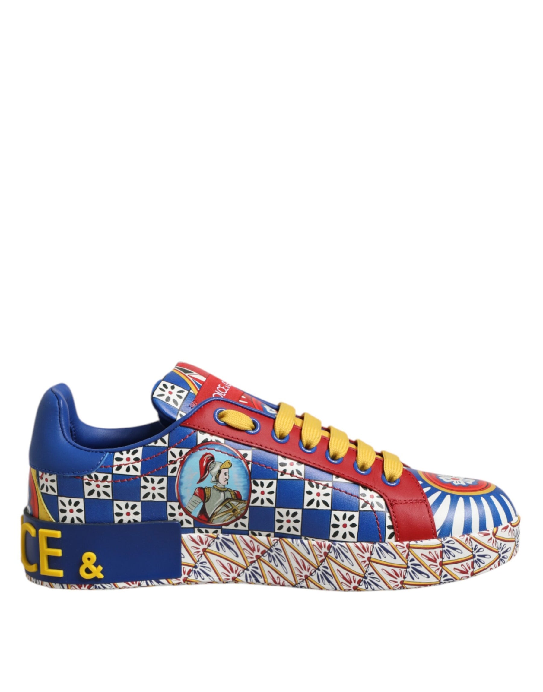 Dolce & Gabbana Portofino Carretto Printed Leather Sneakers Shoes | Regal Royce