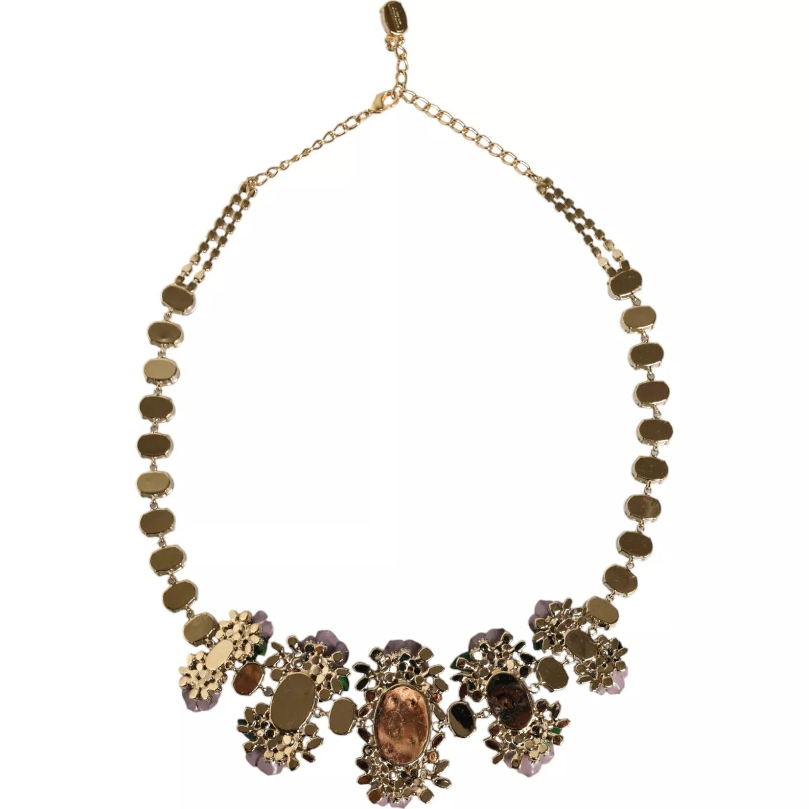 Dolce & Gabbana Gold Brass Link Chain Rose Petal Crystal Necklace | Regal Royce