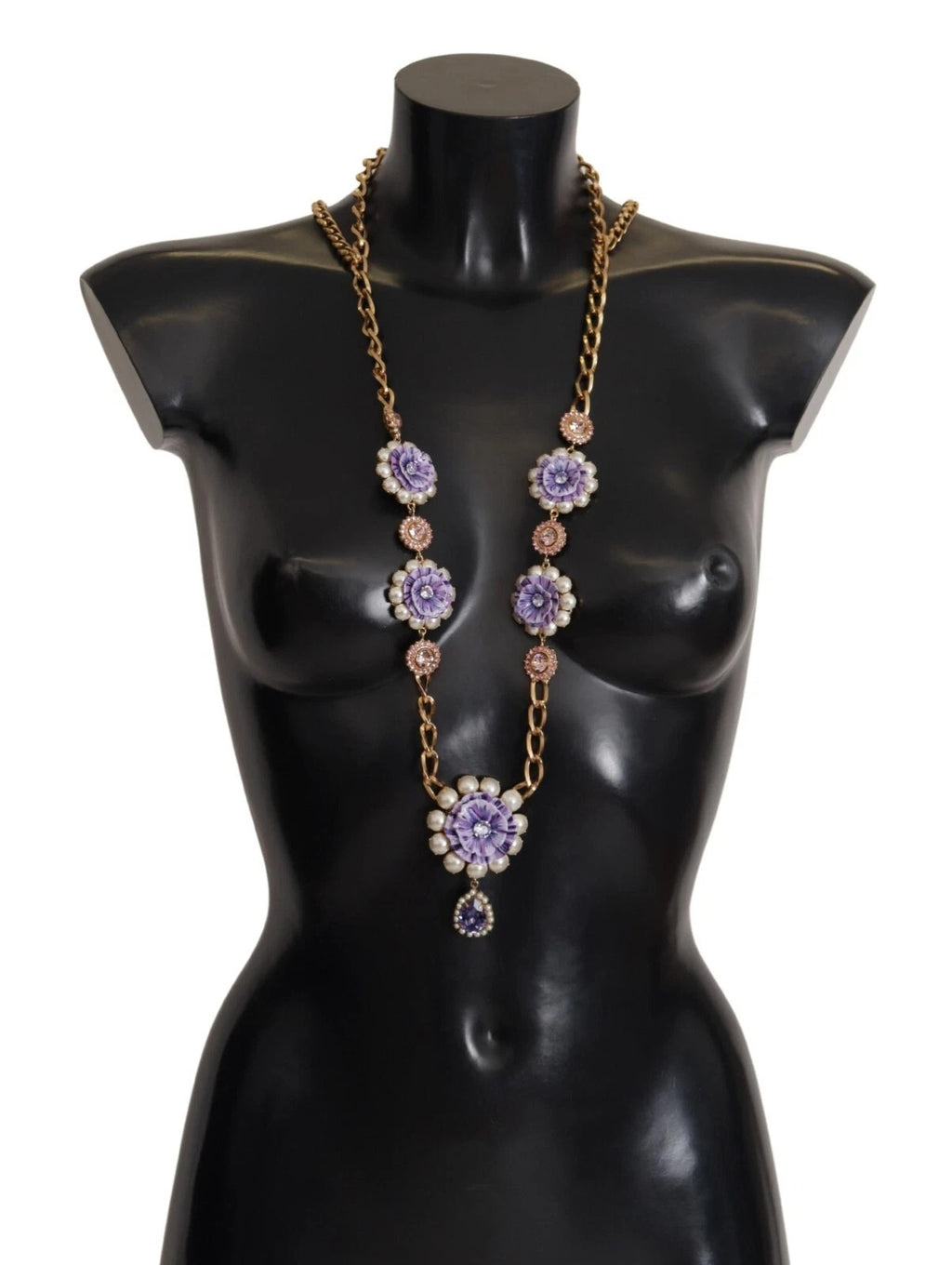Dolce & Gabbana Gold Tone Floral Crystals Purple Embellished