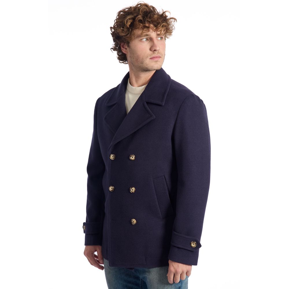 Roberto Pepe Luxury Blue Wool Men's Short Coat | Regal Royce