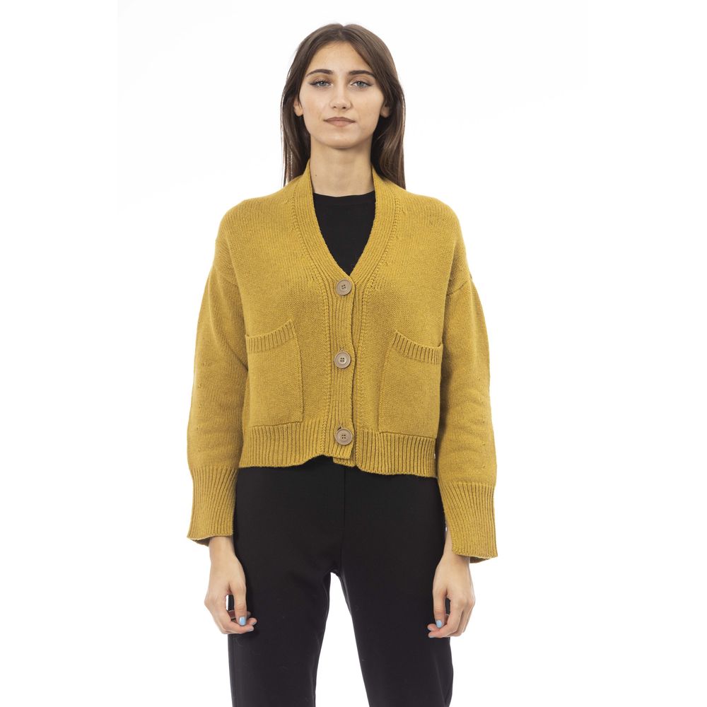 Alpha Studio Yellow Merino Wool Women Cardigan | Regal Royce