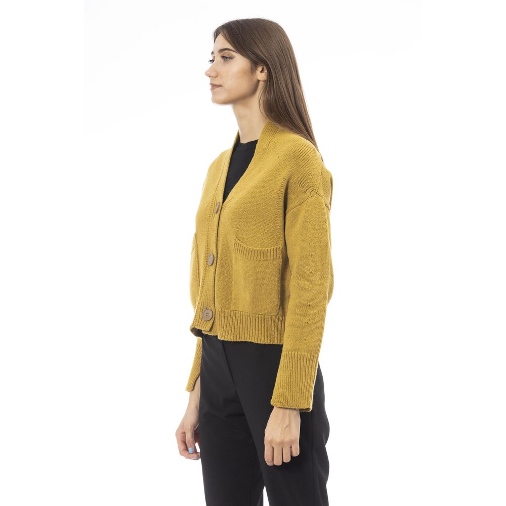 Alpha Studio Yellow Merino Wool Women Cardigan | Regal Royce