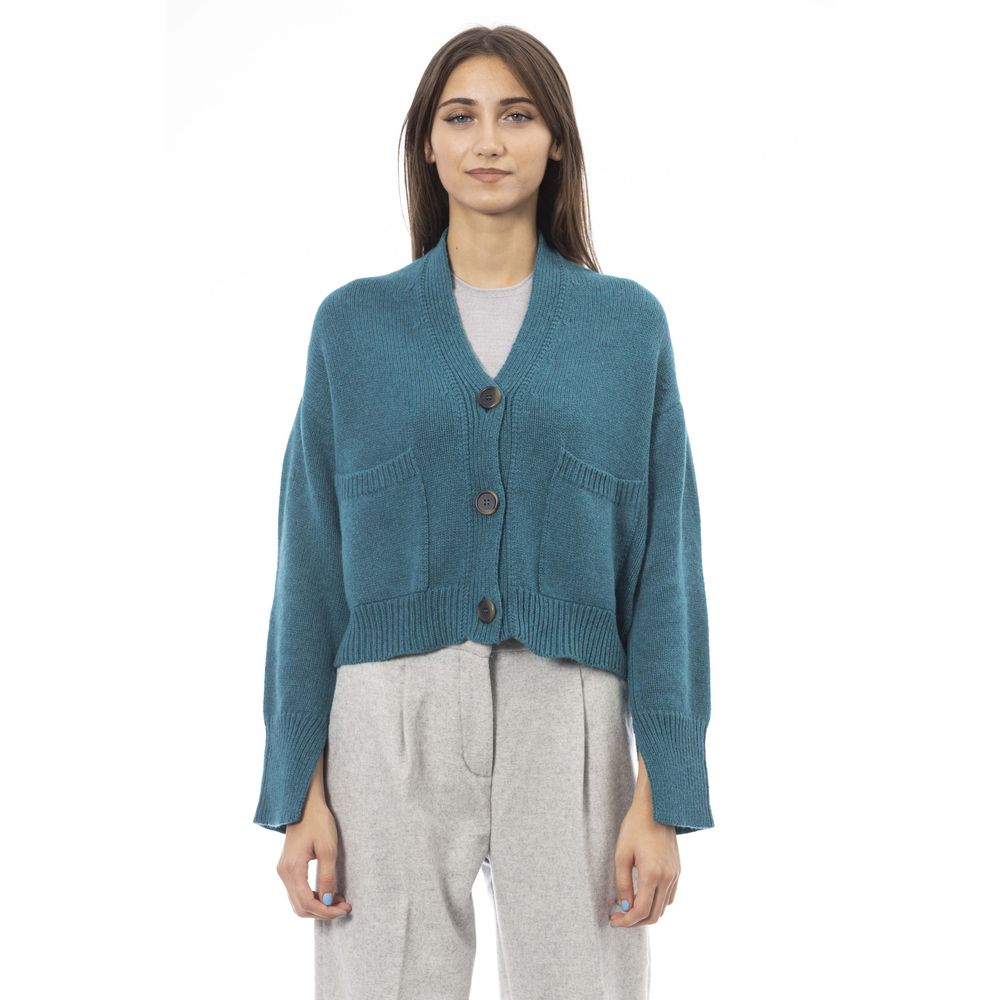 Alpha Studio Teal Merino Wool Women Cardigan | Regal Royce