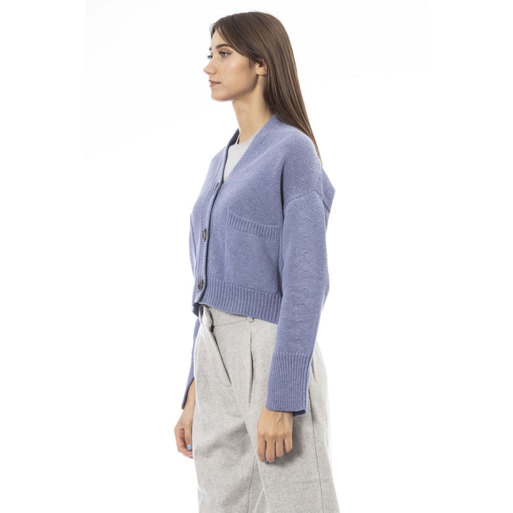 Alpha Studio Light Blue Merino Wool Women Cardigan | Regal Royce