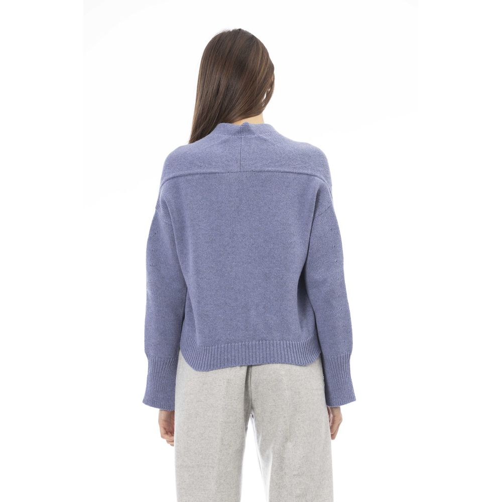 Alpha Studio Light Blue Merino Wool Women Cardigan | Regal Royce