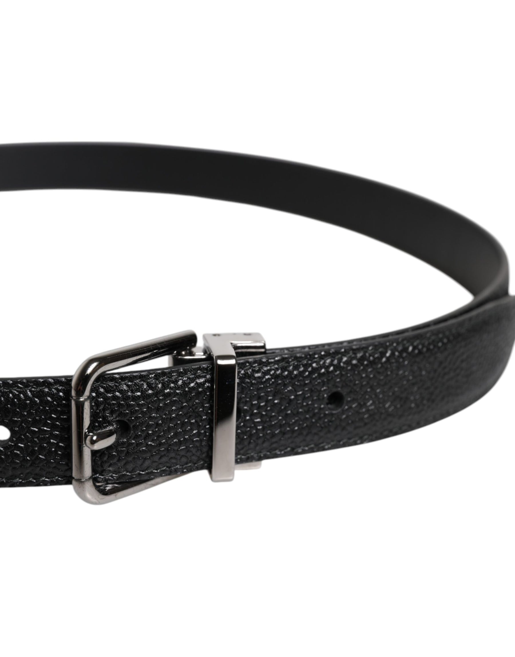 Dolce & Gabbana Black Textured Leather Silver Metal Buckle Men Belt | Regal Royce