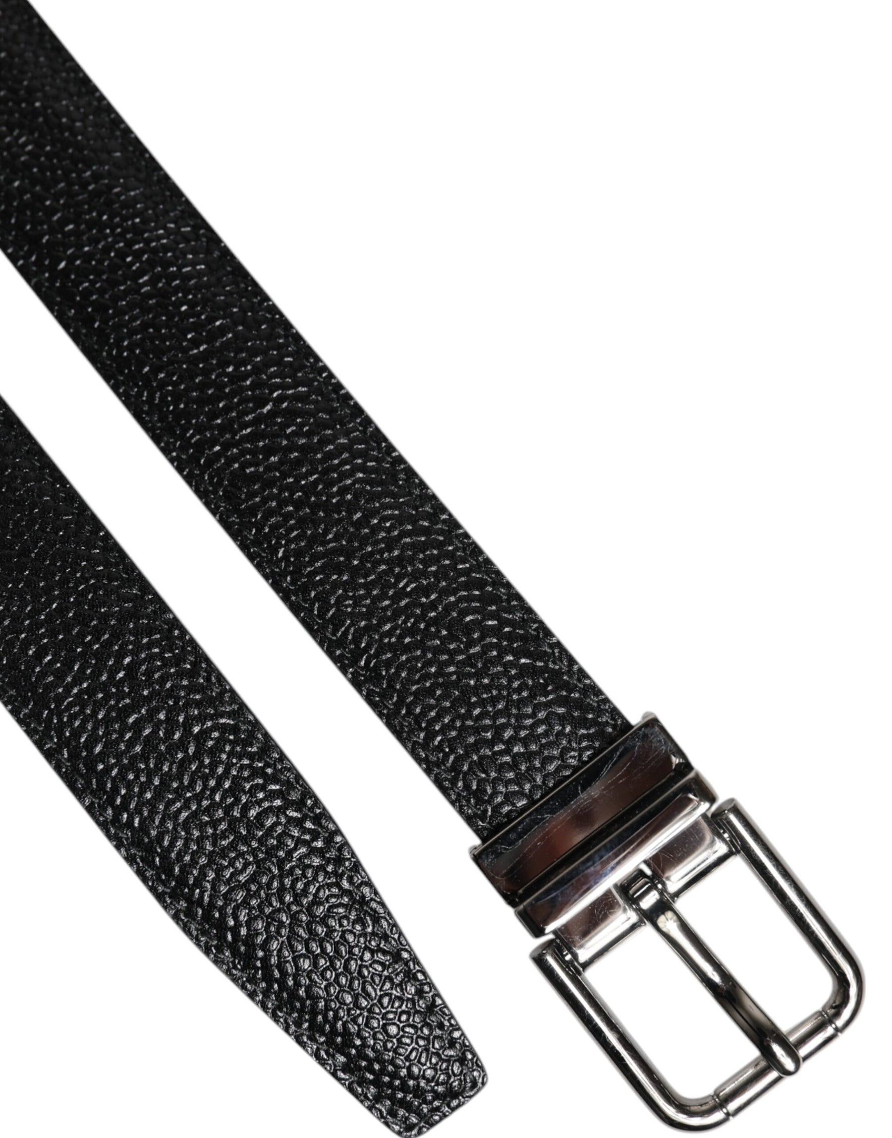 Dolce & Gabbana Black Textured Leather Silver Metal Buckle Men Belt | Regal Royce