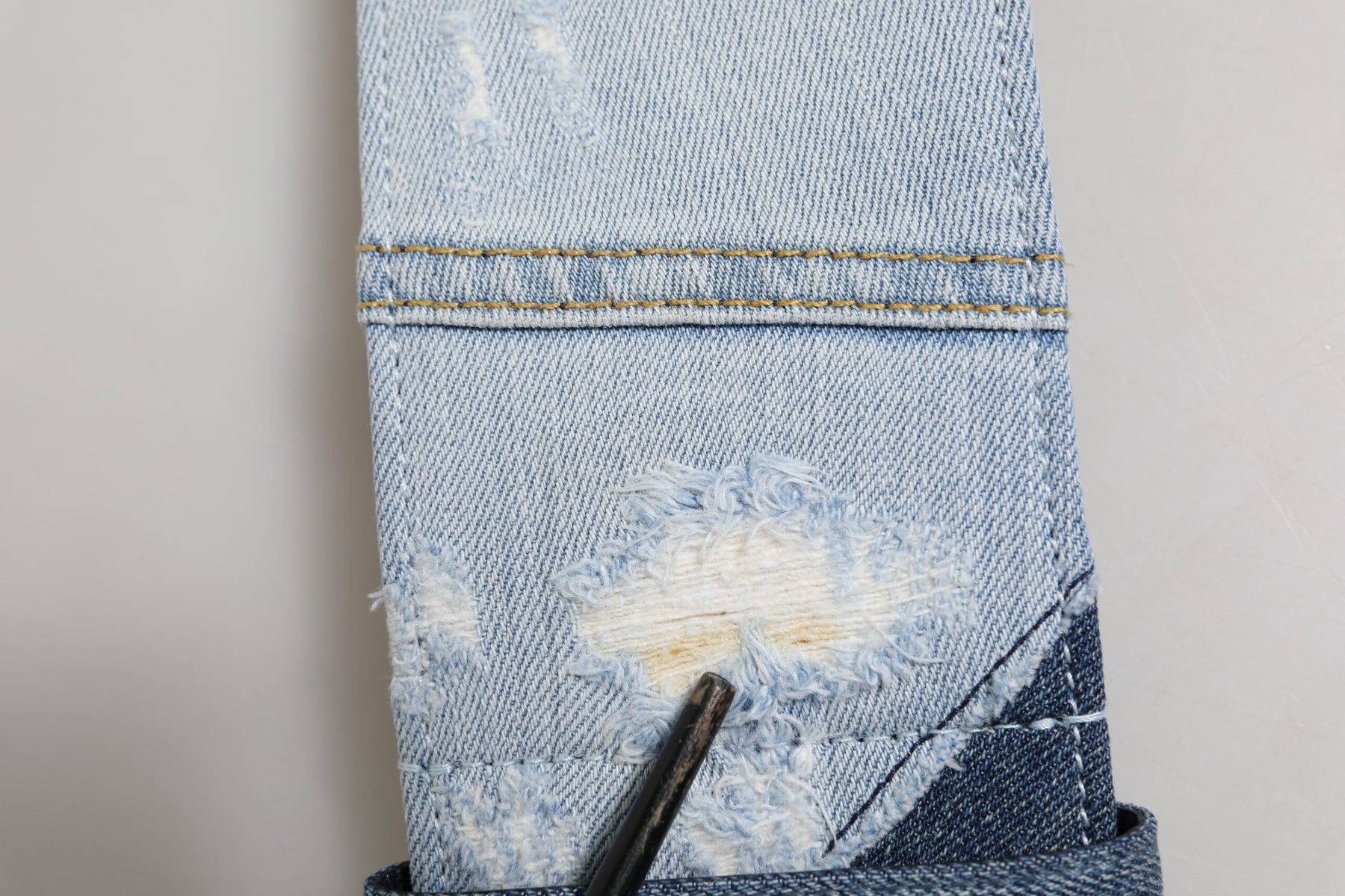 Dolce & Gabbana Blue Two Tone Denim Gold Metal Buckle Belt | Regal Royce