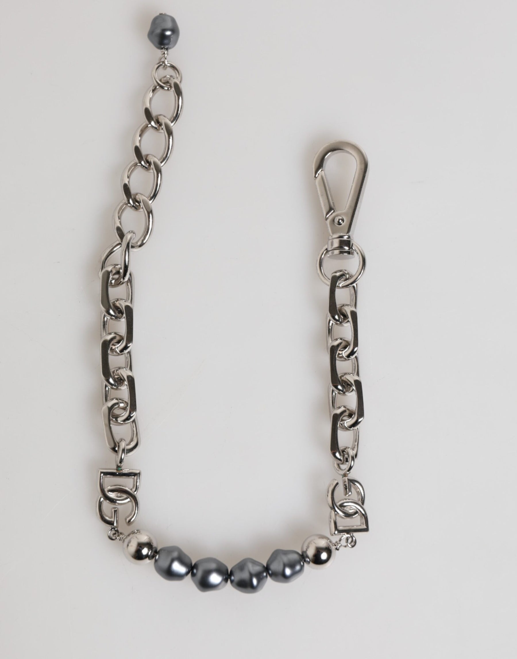 Dolce & Gabbana Silver Tone Chain Lobster Clasp Logo Gray Pearls Bracelet | Regal Royce