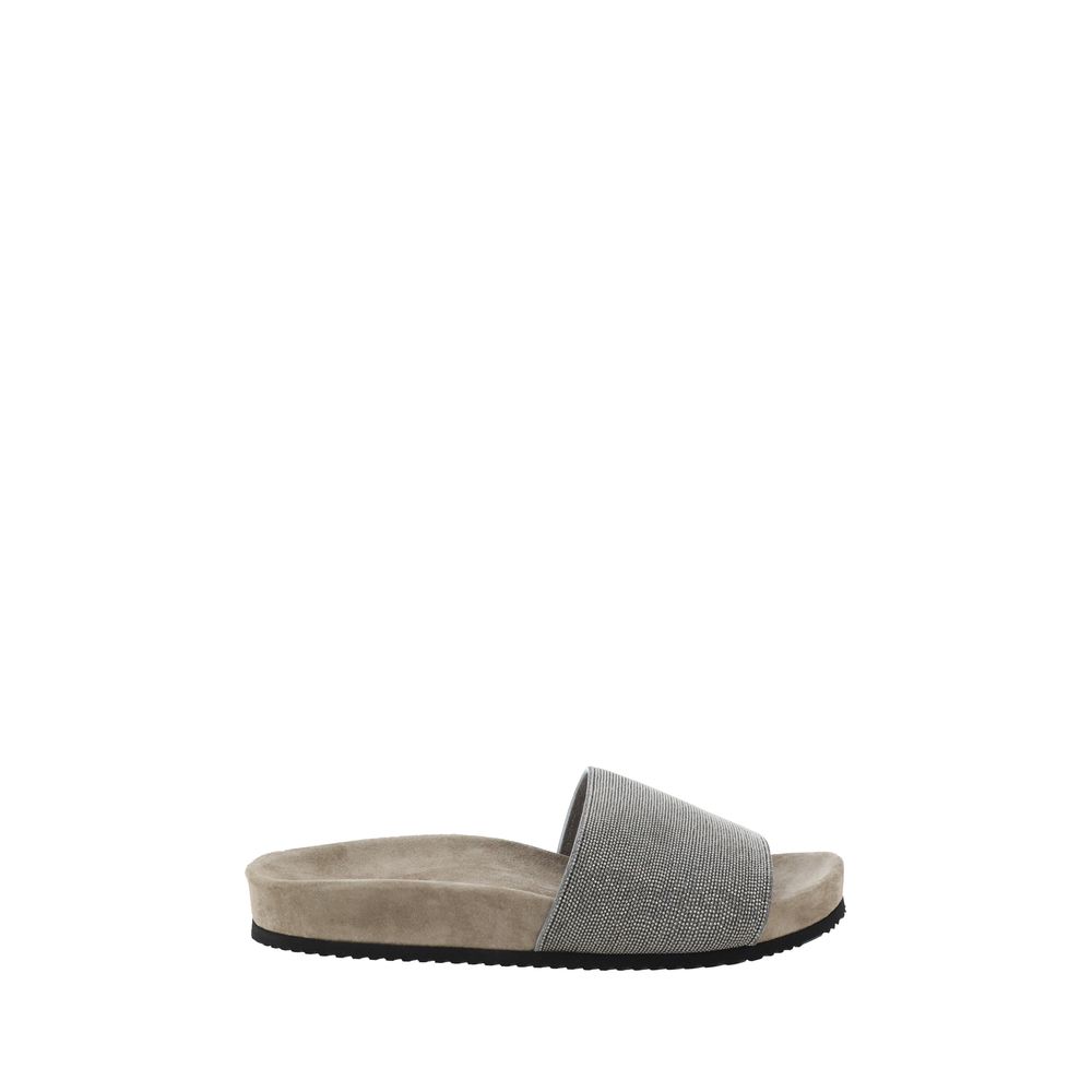 Brunello Cucinelli Brown Calf Leather Bos Taurus Flat Sandals | Regal Royce