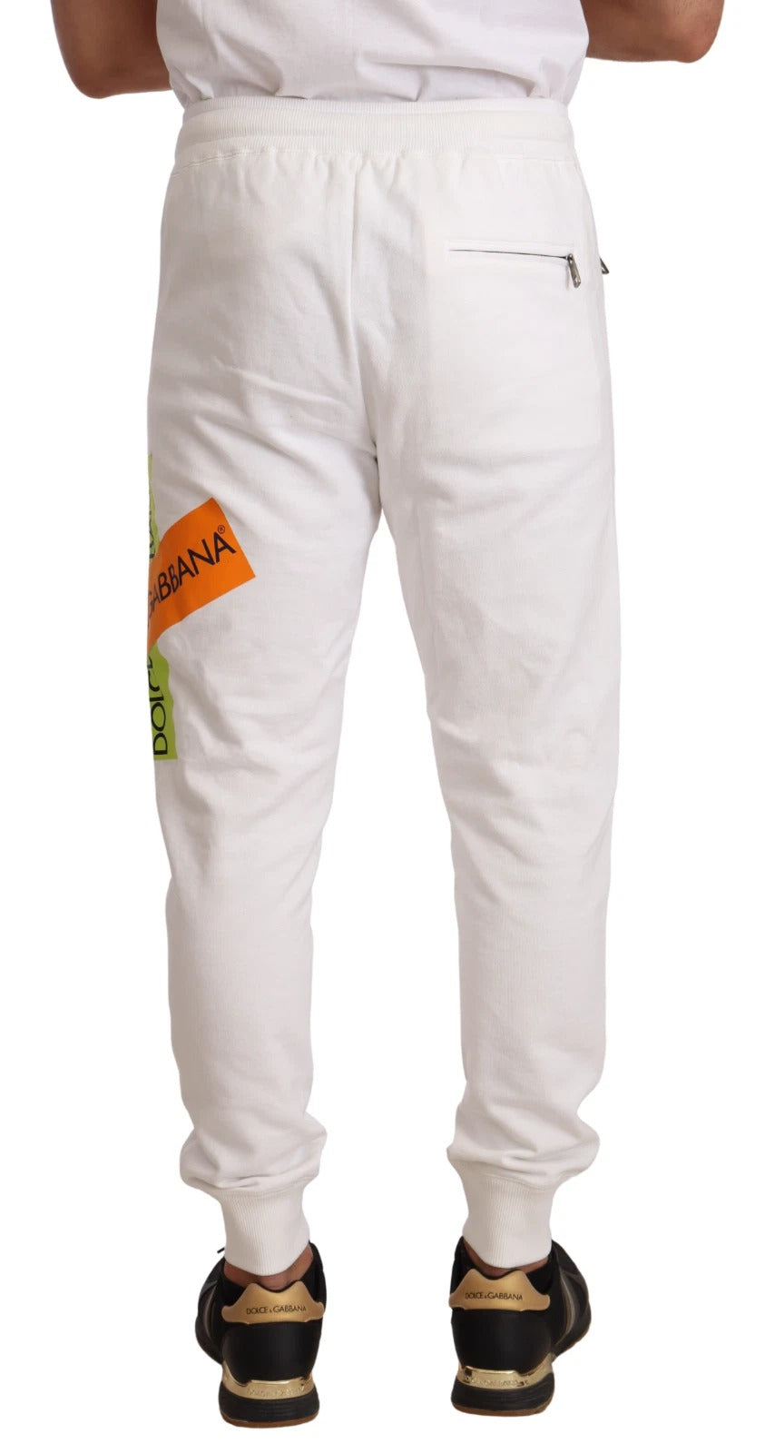 Dolce & Gabbana White Cotton Logo Patch Sweatpants Jogging Pants | Regal Royce