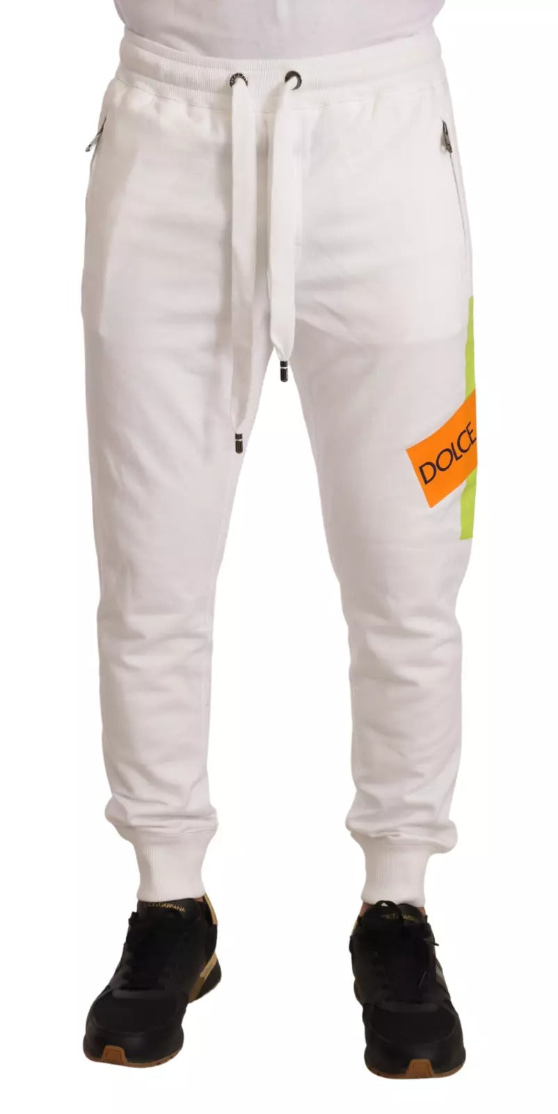 Dolce & Gabbana White Cotton Logo Patch Sweatpants Jogging Pants | Regal Royce