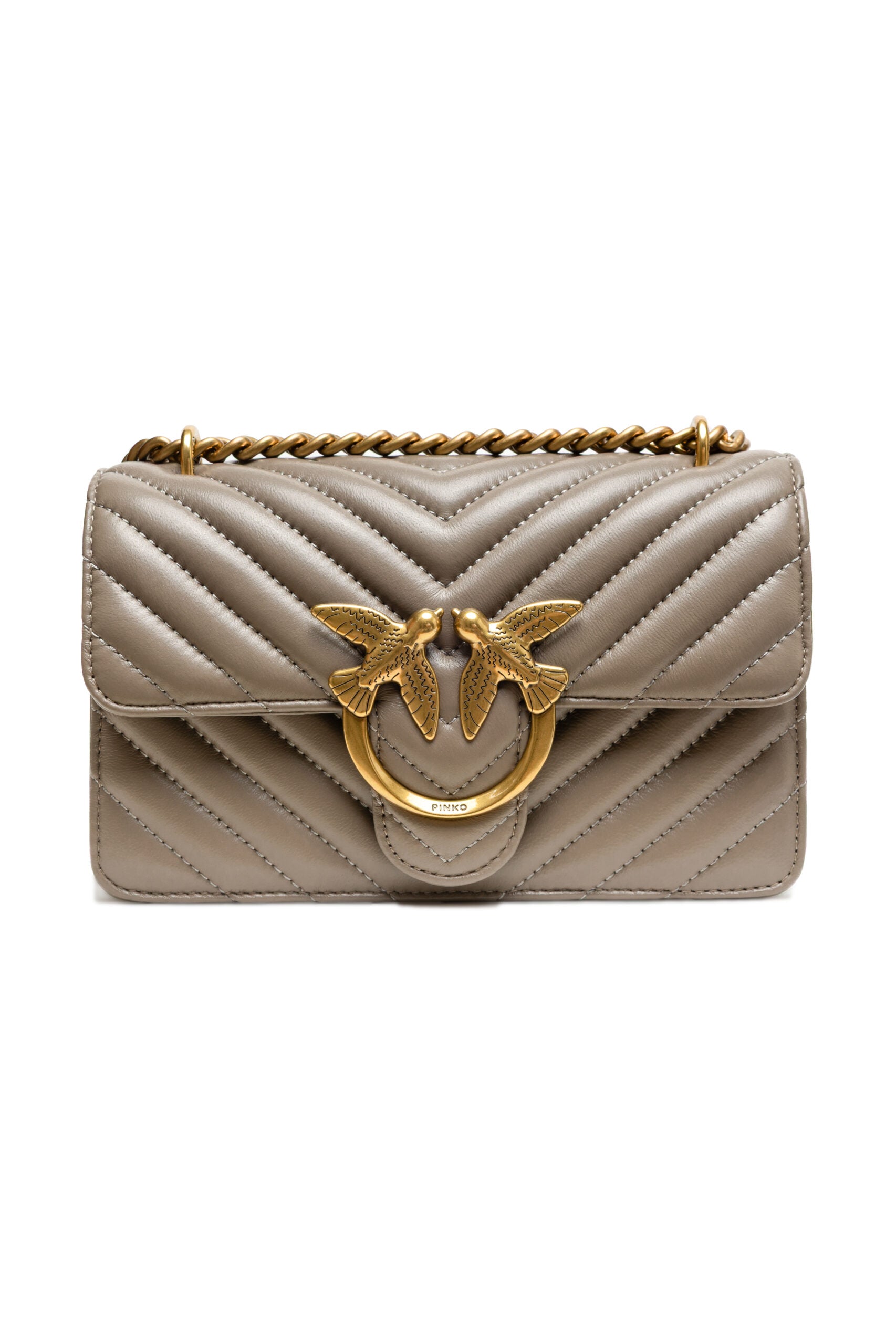 PINKO Grey Leather Love One Mini Shoulder Bag | Regal Royce